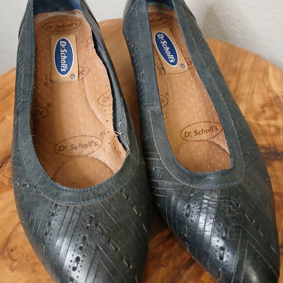 UGC Vintage Dr. Scholl's Leather slides flats navy blue size 9 - Picture 3 of 8